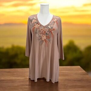 Monoreno Boho Embroidered Floral Tunic Top Womens Medium Soft Girl Cottagecore